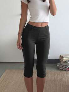 Firerie Quần legging nữ màu đen trơn thanh lịch, cạp cao, chất liệu dệt kim ôm sát, dài đến mắt cá chân, kiểu dáng thời trang đa năng. - Màu xám đen - Xem 3