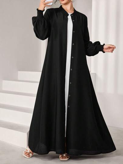 SHEIN Najma Abaya de mujer de manga larga, holgada y arrugada de estilo informal