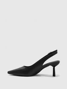 CUCCOO BIZCHIC Zapatos de mujer de tacón bajo, versátiles y cómodos, con correa trasera, elegantes, de punta fina, de tacón alto para banquetes en color negro - Negro - Ver 8