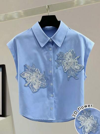 Franclia Women's Embroidered Sequin Single-Breasted Casual Versatile Daily Wear Shirt