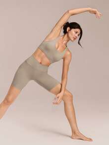 GLOWMODE 8" FeatherFit™ Crossover Biker Shorts Cycling Running Gym Workout Summer - Grey - View 8