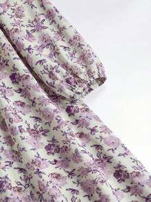 Al Najma 女士休闲碎花端庄长袖阿拉伯长裙，秋季蓝色碎花连衣裙，田园风连衣裙 - 彩色 - 查看 7