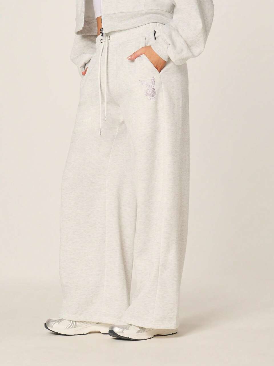 Missguided x Playboy Diamante Wings Wide Leg Drawstring Joggers With Embellished Back Wing Details And Front Logo Pocket Comfortable Casual Sweatpants