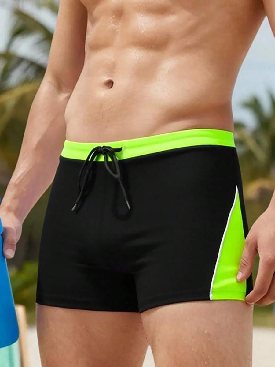 ZELFYO Men's Contrast Color Print Casual Swim Trunks, Holiday - Black - View 1