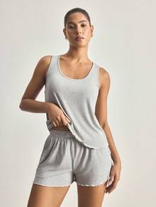 Ocili Minimalist Comfortable Soft Rib Knit Crew Neck Camisole For Women - Grey - View 4