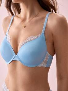 Bonmuse Conjunto de sujetador con aros y bragas con encaje romántico y contraste - Multicolor - Ver 9
