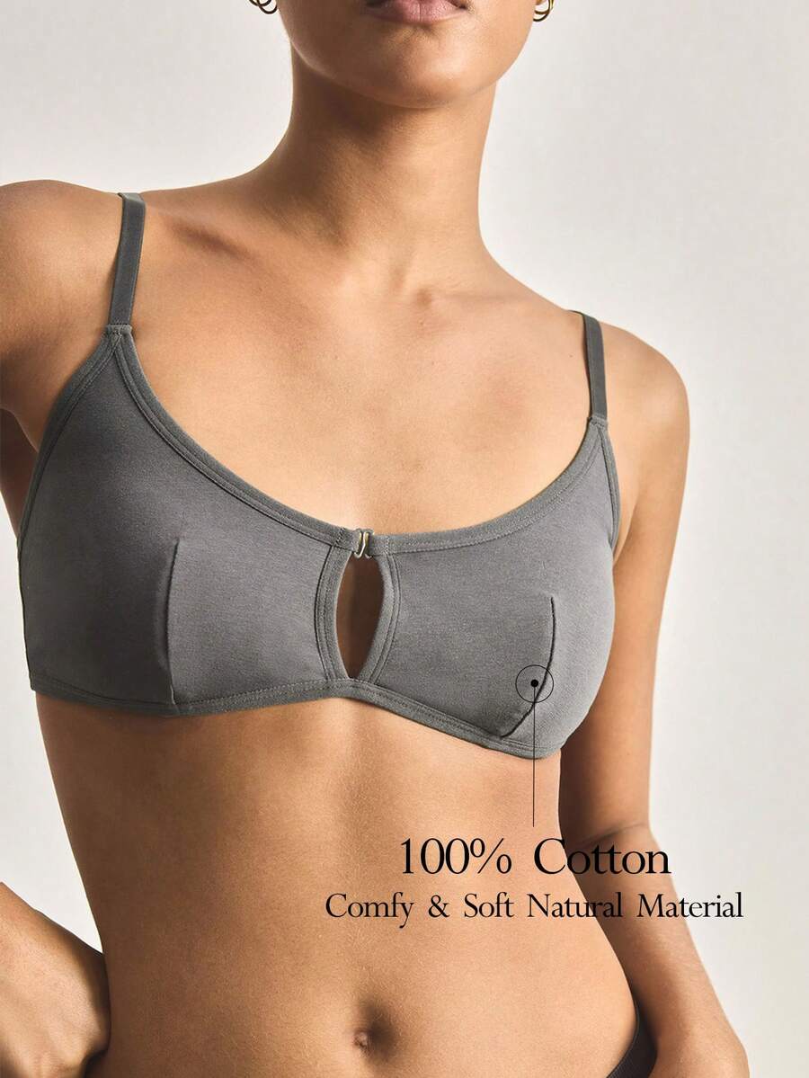 Ocili 100%纯棉前扣式简约优质舒适柔软棉质前扣式女士文胸 - 深灰色 - 查看 1