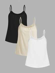Tseoso 3 chiếc áo hai dây dáng rộng xếp ly bằng cotton 95% dành cho nữ, có dây đeo điều chỉnh được, thích hợp cho mùa xuân và mùa hè. - Nhiều màu - Xem 2