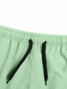 Manfinity Homme Men's Casual Eagle Print Drawstring Waist Zipper Pocket Shorts - Hunter Green - View 5