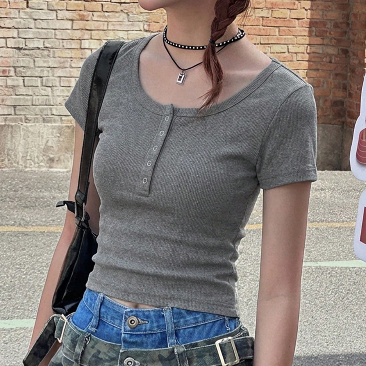 Camiseta de manga corta ajustada de unicolor para adolescentes en verano
