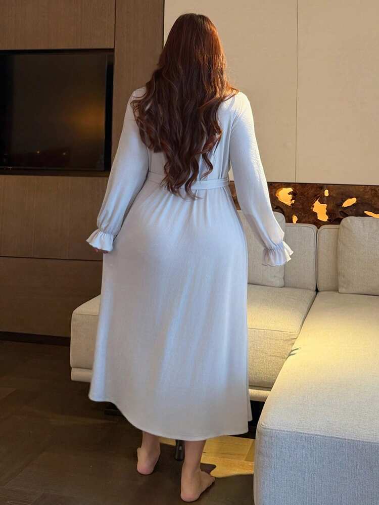 Dazy Plus Lace Patchwork Long Robe, Elegant Sleepwear, Plus Size Women, Spring/Summer/Autumn