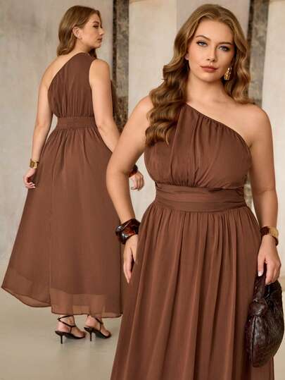 Roveilla Đầm dài dáng chữ A màu nâu sôcôla, chất liệu chiffon mỏng nhẹ, có lớp lót, thích hợp cho nữ cỡ lớn, phong cách Pháp lãng mạn, Sicily, thanh lịch, thường ngày, đi làm, đi nghỉ mát, dự tiệc trà chiều, mùa xuân/hè.