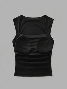 SHEIN EZwear 3件套女士无缝方领无胸罩修身腰部褶皱吊带背心 - 彩色 - 查看 4