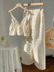 Comfortcana 2026 Nouveau Printemps/Été Mode Femmes Ensemble 2 Pièces Décontracté Rayé Tissé, Tenue de Vacances Printemps/Été, Tenue Extérieure Femme, Tenue de Plage, Ensemble Décontracté Printemps Femme - Beige - Voir 2