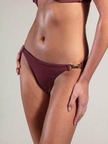 Rouah Women's Hardware Bikini Bottom, Casual Sexy Vacation - Matching Top Available Beach Party Burgundy Summer - Brown - View 3