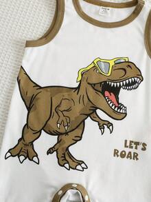 SHEIN Set de 5 piezas para bebé niño recién nacido de verano: Enterizo de punto con estampado de dibujos animados y rayas, sin mangas; Conjunto básico de bodys; Enterizo con diseño de dinosaurio; Shorts de enterizo a rayas - Multicolor - Ver 9