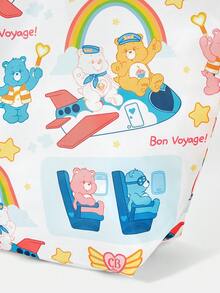 SHEIN X Care Bears 1件時尚輕便可折疊印花圖案托特包，購物袋，便攜式單肩包，卡片收納袋，適用旅行與購物等 - 多色-白 - 查看 6