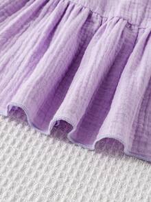 SHEIN Genkimix Kids Young Girl Solid Color Cap Sleeve Top And Pants Set - Purple - View 5