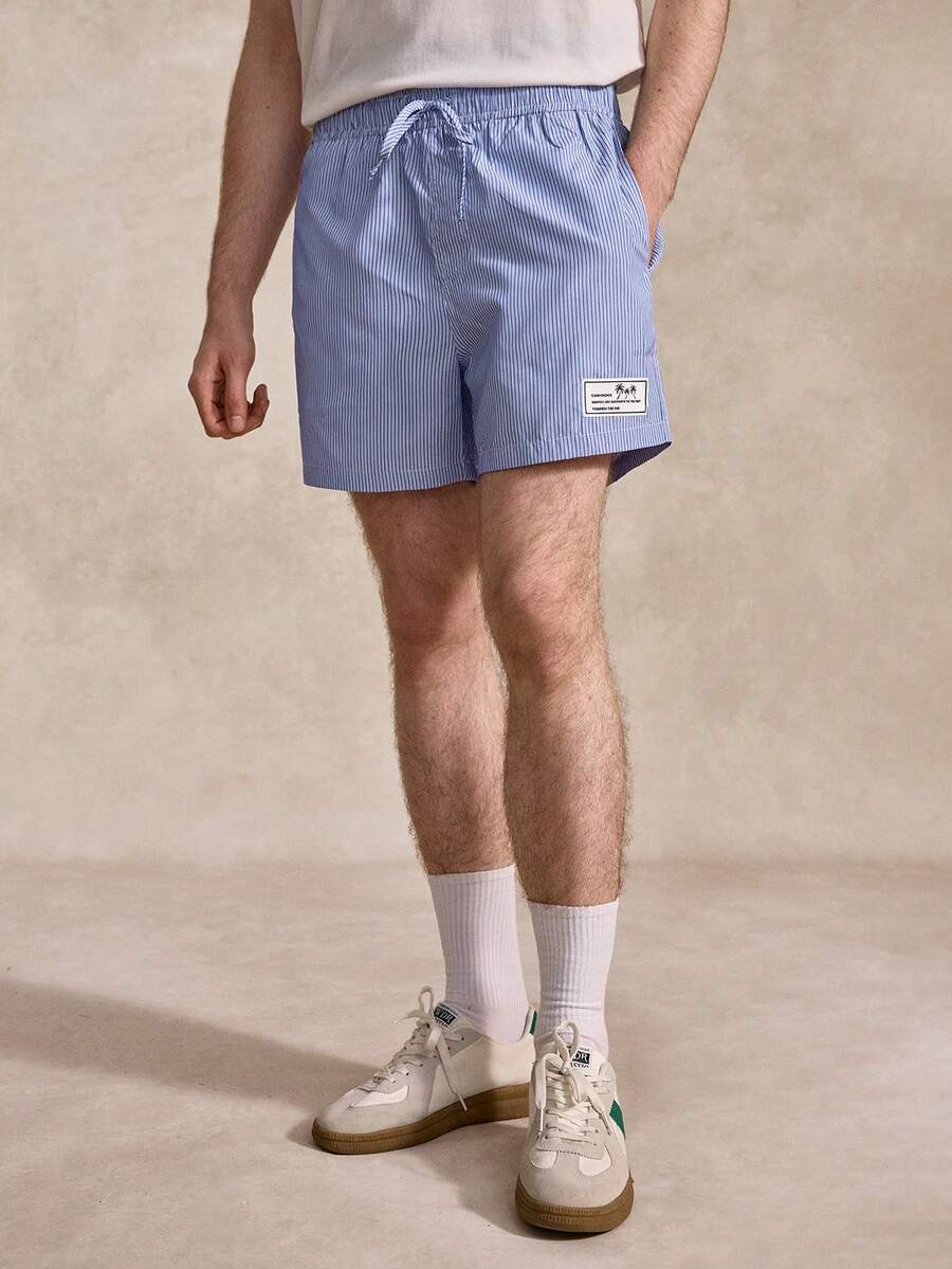 Conjunto casual de hombre de tejido con rayas verticales, cintura media, cordón, corte , para traje de baño, color azul claro, ropa de verano, pambahay, playa, bañador a juego - Multicolor - Ver 1