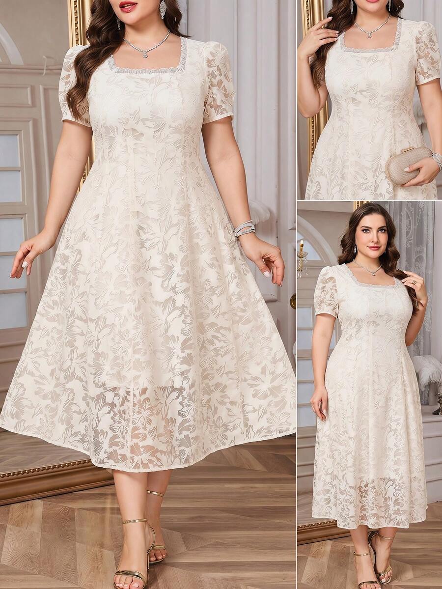 Reflora Vestido de encaje elegante de manga corta con cuello cuadrado para mujer de talla grande, vestido de verano, vestido de primavera, vestido de festival, vestido de Pascua, vestido elegante, vestido de fiesta elegante, vestido de playa, vestido de invitada de boda para mujer, vestido de dama de honor, vestido de graduación, atuendo de graduación para madre, vestido casual, vestido de vacaciones, vestido de fiesta, vestido formal, vestido floral, vestido de talla grande para mujer, vestido fluido morado elegante, vestido elegante para mujer, vestido elegante de primavera y verano Fleurora, vestido maxi con estampado floral, vestido de manga abullonada para mujer, último vestido, vestido Zanzea para mujer de talla grande, vestido Zanea para mujer, atuendos de invitada de boda para mujer, vestidos de cumpleaños para mujer de talla grande - Albaricoque - Ver 1