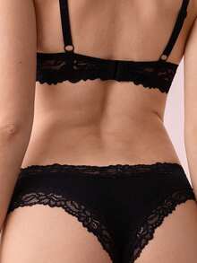 Bonmuse 5pcs/Set Solid Color Lace Trim Striped Breathable Sexy Women's Panties - Multicolor - View 2