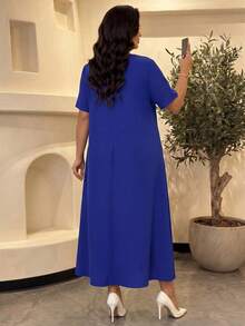 SHEIN Lady CURVE Plus Size Short Sleeve Dress, Fashionable For Summer,Sundress,Summer Dresses For Women - Royal Blue - View 2