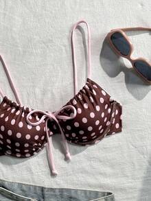 Swim Mod Áo bikini buộc dây phía trước in chấm bi mùa hè dành cho nữ - Hồng - Xem 3