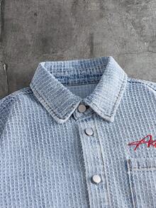 AXEPEAK Áo sơ mi denim nam thêu chữ - Màu xanh lam - Xem 4