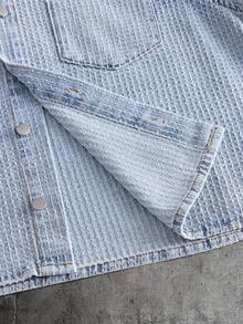 AXEPEAK Áo sơ mi denim nam thêu chữ - Màu xanh lam - Xem 6