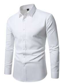 Manfinity Mode Men's Versatile Solid Color Long Sleeve Formal Shirt For Commuting, Ceremony - White - View 4