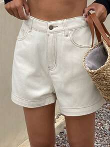 Livesso Shorts vaqueros de mujer con bolsillos, cremallera y botones, de moda y versátiles - Caqui - Ver 6