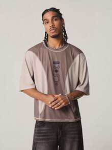 SCOOBY-DOO X SHEIN Men's Fashionable Versatile Contrast Color Round Neck Short Sleeve T-Shirt - Brown - View 3