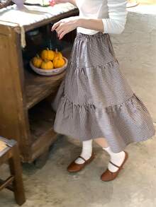 DAZY Women's Plaid Skirt, Fresh Korean Style, Suitable For Spring And Summer - Coffee Brown - View 5