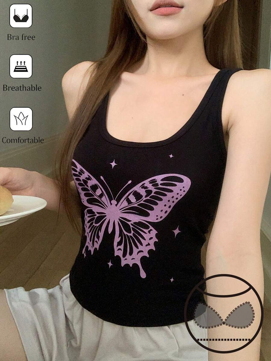 DAZY 女士休闲蝴蝶印花打底衫 - 黑色 - 查看 1