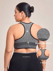SHEIN Rhythm Era Contrast Trim Racerback Sports Tank Top, Seamless Fitted Workout Vest For Plus Size Women - Grey - View 2