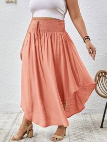 SHEIN VCAY Falda de verano con dobladillo curvo y lazo frontal, talla grande - Rosa - Ver 5