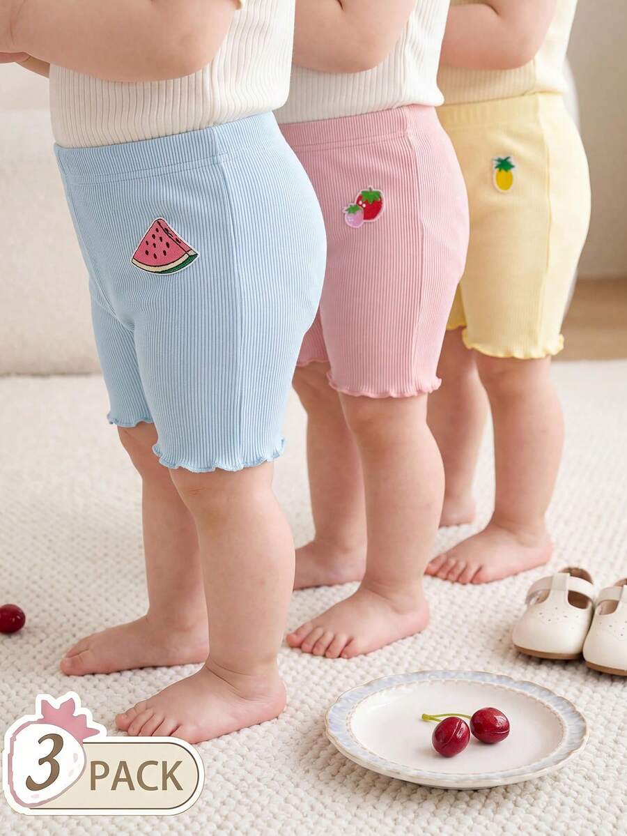 Souflis Souflis 3件套女婴幼儿0-3岁春夏新款休闲运动弹力罗纹针织柔软柔和色调粉色米色灰色三件套，修身短裤，适合居家和户外穿着 - 彩色 - 查看 1