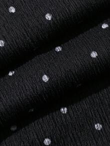FRIFUL Women's Polka Dot Pattern Frill Trim Wide Leg Pants - Black and White - View 4