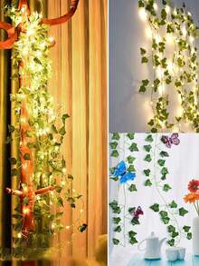 1pc 2M Artificial Ivy Leaf Plants With LED Light String, AA Battery Box Powered Green Vine Garland Chandelier For Wall Party Wedding Room Home Kitchen Indoor Outdoor Holiday Decoration (Batteries Not Included) - Warm Ivy - View 5