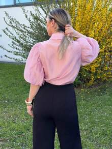 Jeta Ari 女士优雅花卉贴花粉色衬衫，浪漫情人节夏季假日 - 粉色 - 查看 2