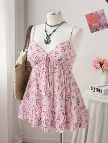 Sweetra CURVE Áo tank top hai dây họa tiết hoa nhí dành cho nữ cỡ lớn, thích hợp mặc đi nghỉ mát và đi làm, mùa hè. - Hồng - Xem 4