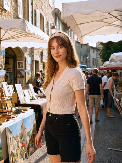 lacRébo Blusa de punto de ganchillo con manga corta y cuello sobredimensionado, con botones delanteros, en estilo bohemio, vintage, para primavera y verano, de algodón, con estilo francés vintage