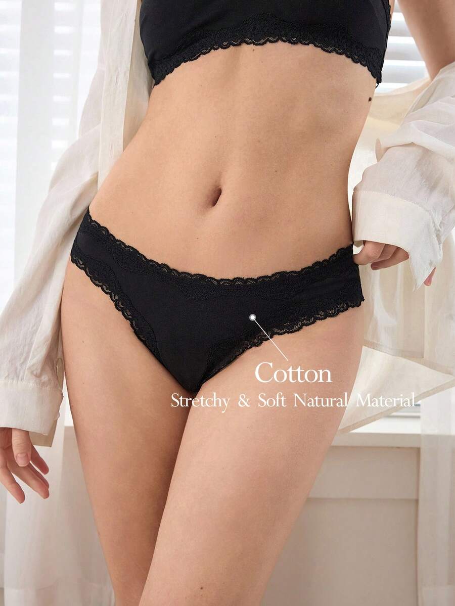 Ocili Bragas de mujer 100% algodón, cómodas, minimalistas y con suave encaje - Negro - Ver 1