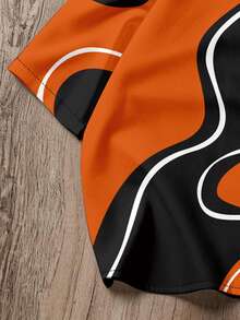 Manfinity Joysei Men's Casual Abstract Color Block Print Boxy Cropped Shirt, Suitable For Summer Outings - Orange - View 3
