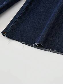 SHEIN Genkimix Kids Pantalones cortos vaqueros casuales de ajuste holgado para niñas preadolescentes, de algodón suave, de moda, versátiles, relajados, minimalistas, con cintura elástica, diseño clásico de 5 bolsillos, bajo deshilachado, ajuste relajado, azul oscuro clásico, adecuados para uso diario y vacaciones - Azul lavado oscuro - Ver 6
