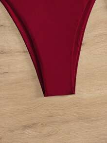 Swim Vcay Quần bikini buộc dây phía trước màu trơn dành cho nữ năm 2025, thích hợp cho kỳ nghỉ hè. - Màu Đỏ Sâu - Xem 4