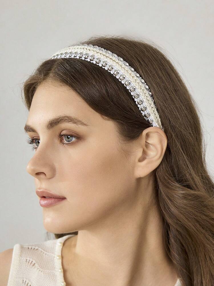 1 PIECE OF FASHIONABLE AND SIMPLE RIVET WOVEN WIND HEADBAND