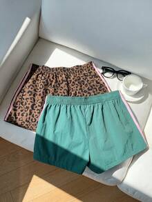 SHEIN EZwear 大码女式弹力腰休闲短裤，多色 - 彩色 - 查看 2