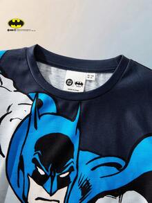 Maija Kids BATMAN X SHEIN Maija Kids Bộ đồ 2 món cho bé gái, gồm áo thun cổ tròn tay ngắn in hình động vật hoạt hình và mặt nạ ngủ. - màu đen - Xem 6
