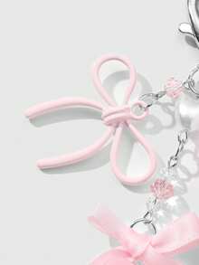 ROMWE Kawaii 1 chiếc móc khóa túi xách bằng nhựa giả ngọc trai phong cách tối giản thanh lịch ngọt ngào thời trang dành cho sinh viên, nơ acrylic, tua rua, phù hợp cho phụ nữ, trang phục hàng ngày, quà tặng ngày lễ - Hồng - Xem 3